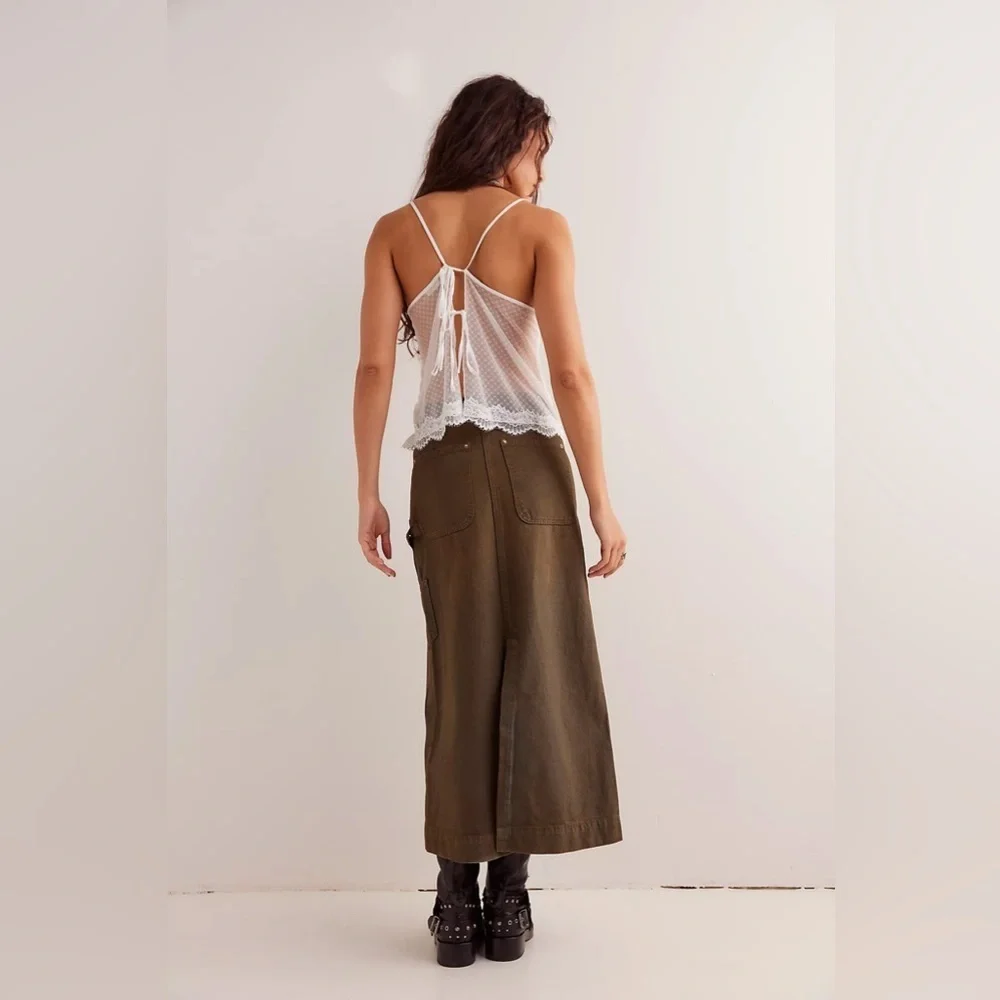 Free people Harmonica Coated Denim Maxi Skirt